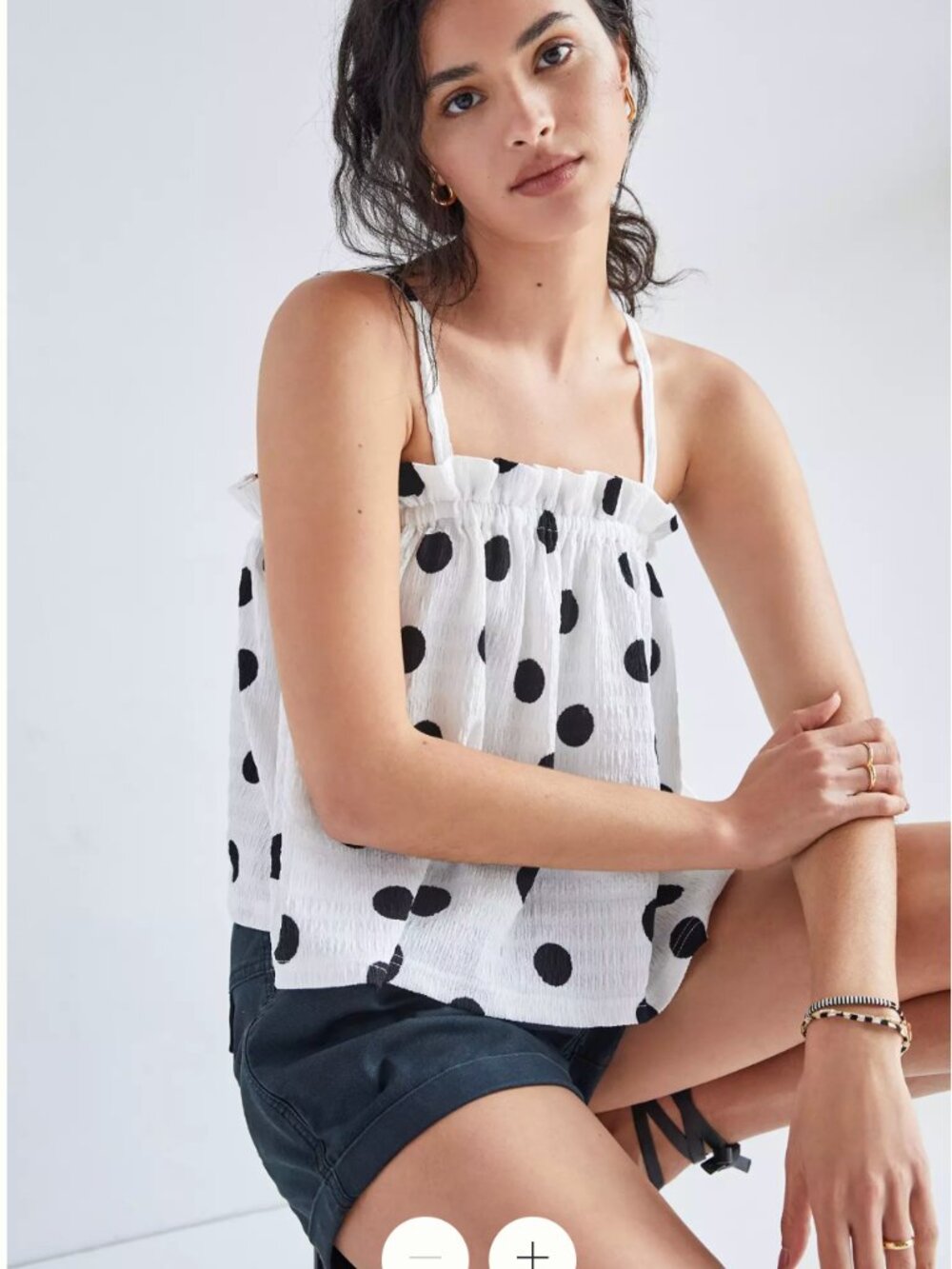 Anthropologie (Green t) White Tank with Black Polka Dots
